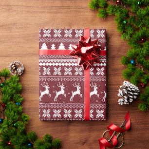 Roter Weihnachtsmann-Rentier-Weihnachts-Pullovermu Geschenkpapier
