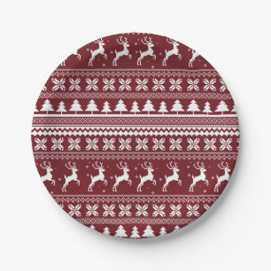 Roter Weihnachtsmann-Rentier-Weihnachtsbaum-Pullov Pappteller