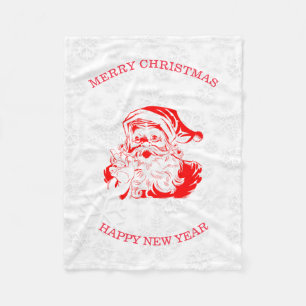 Roter Weihnachtsmann und Schneeflocken Fleecedecke