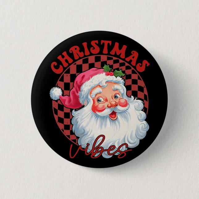 Roter Weihnachtsmann Weihnachtsstimmung Vintage Ro Button (Vorderseite)