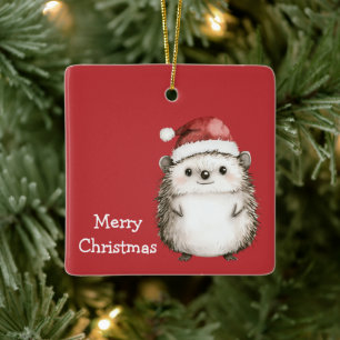 Roter Weihnachtsmannhut Igel Elch Weihnachten Keramikornament