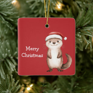 Roter Weihnachtsmannhut Igel Elch Weihnachten Keramikornament