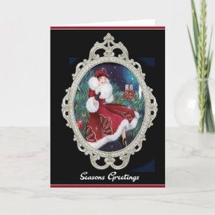 Roter Weihnachtsmantel Vintage Flapper Mädchen Feiertagskarte