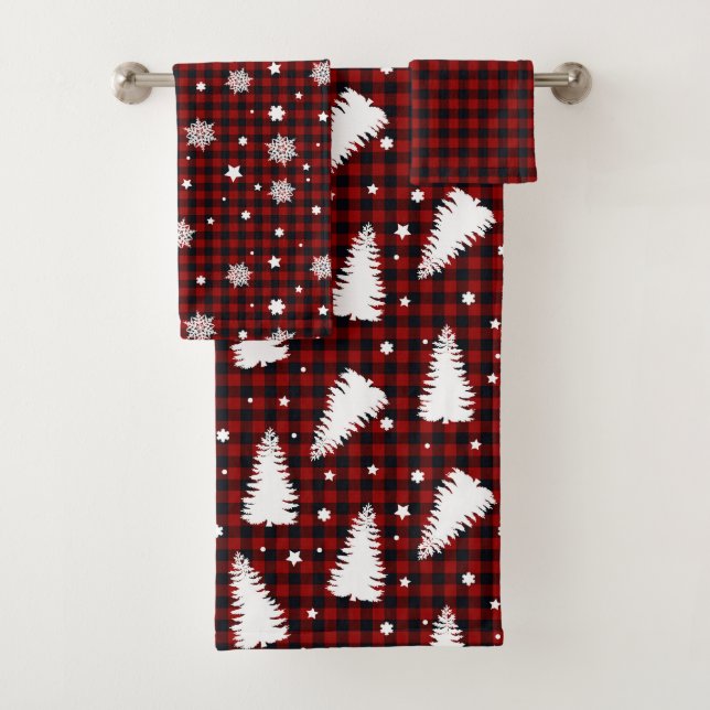 Roter Weihnachtsmuster  Badhandtuch Set (Insitu)
