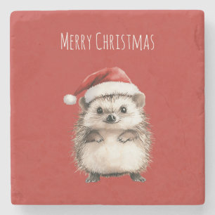 Roter Weihnachtsmützen-Igel Steinuntersetzer
