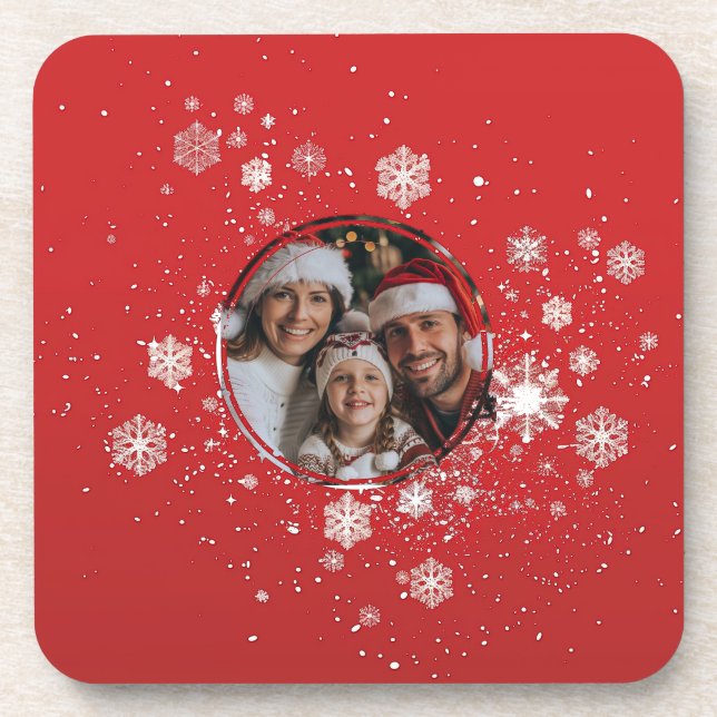Roter Weihnachtsrahmen mit Schneeflocken Getränkeuntersetzer (Vorderseite)