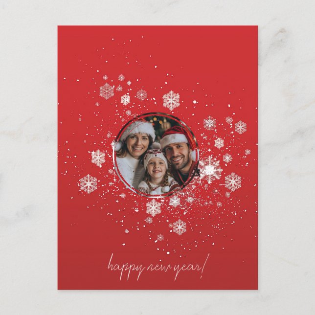 Roter Weihnachtsrahmen mit Schneeflocken Postkarte (Vorderseite)