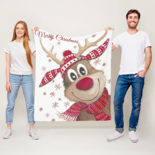 Roter Weihnachtsrentier und Schneeflocken Nahtlose Fleecedecke