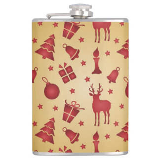 Roter Weihnachtsrinder auf Gold Flachmann