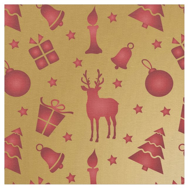 Roter Weihnachtsrinder auf Gold Stoff (Nahaufnahme)