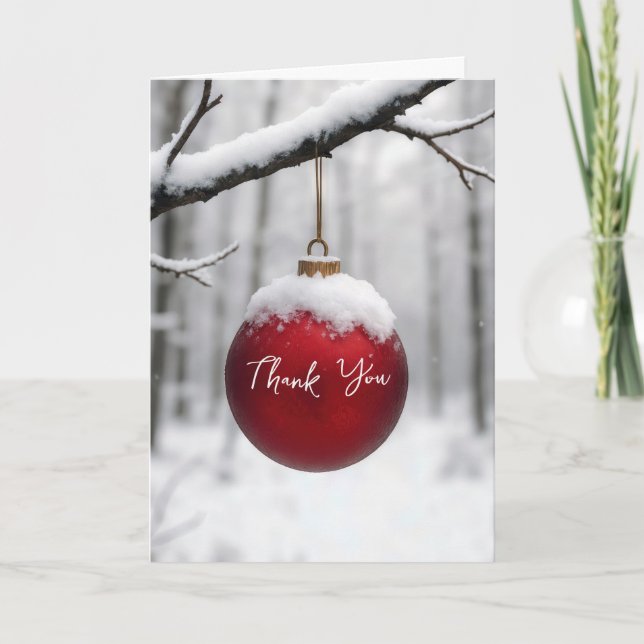 Roter Weihnachtsschmuck Danke Karte (Vorderseite)