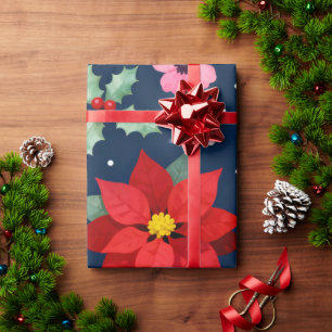 Roter Weihnachtsstern-Feiertage Geschenkpapier