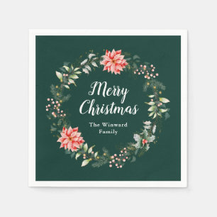 Roter Weihnachtsstern-Kranz Frohe Weihnachten Serviette
