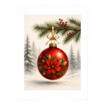 Roter Weihnachtsstern-Schmuck auf Kiefernbaum