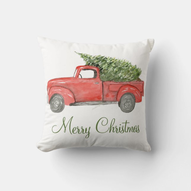 Roter Weihnachtswagen Kissen (Vorderseite)