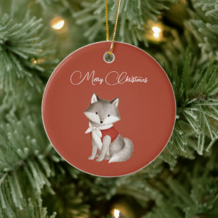 Roter Weihnachtswolf Chipmunk Keramik Ornament