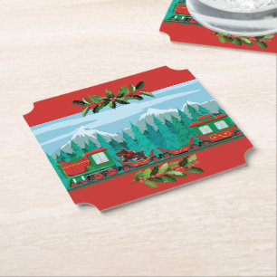 Roter Weihnachtszug Untersetzer