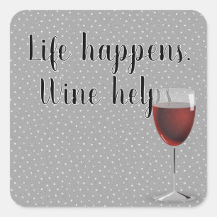 Roter Wein auf Polka-Punkten mit Zitat Quadratischer Aufkleber