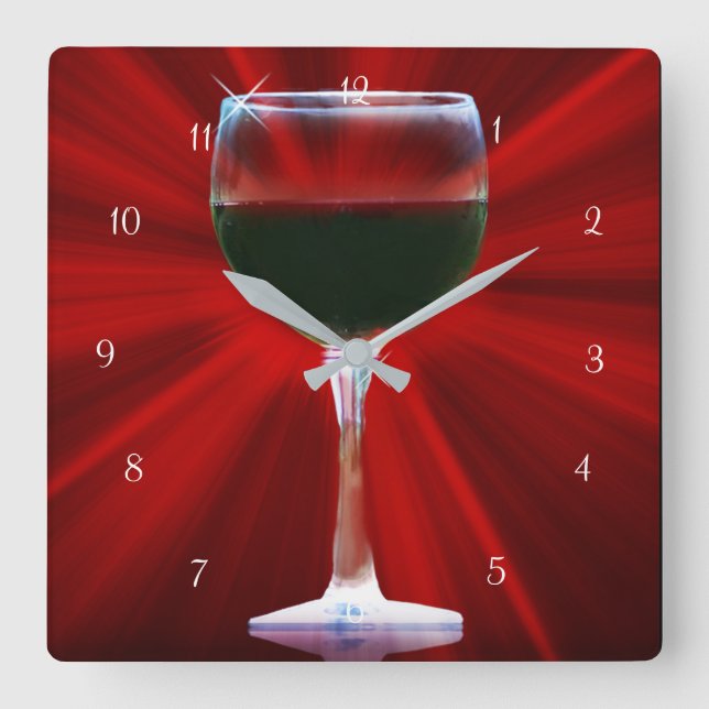 Roter Wein aus Glas Quadratische Wanduhr (Vorderseite)