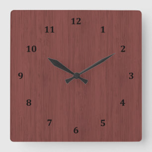 Roter Wein Bamboo Holz Grain Look Quadratische Wanduhr