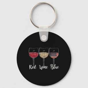 Roter Wein Blauer Wein Gles Usa Flagge 4. Juli Pat Schlüsselanhänger