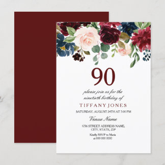 Roter Wein Burgund Blume 90. Geburtstag Einladung