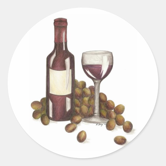 Roter Wein Degustation Flasche Weintrauben Weinkel Runder Aufkleber (Vorderseite)