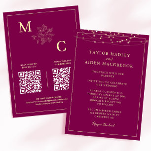 Roter Wein Eleganter QR Code Hochzeit Einladung