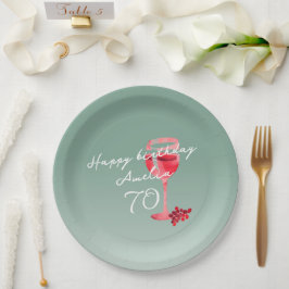 Roter Wein Glas Wasserfarbe 70. Geburtstagsparty Pappteller