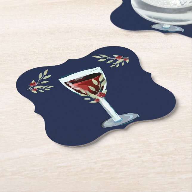 Roter Wein Rose Blume Wasserfarben Navy Blau Untersetzer (angewinkelt)