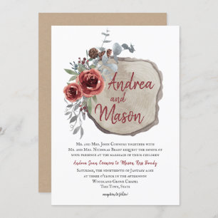 Roter Wein Rose Roter Wald Slice Rustikale Hochzei Einladung