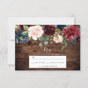 Roter Wein Rustikale Hochzeit im Burgund RSVP Karte