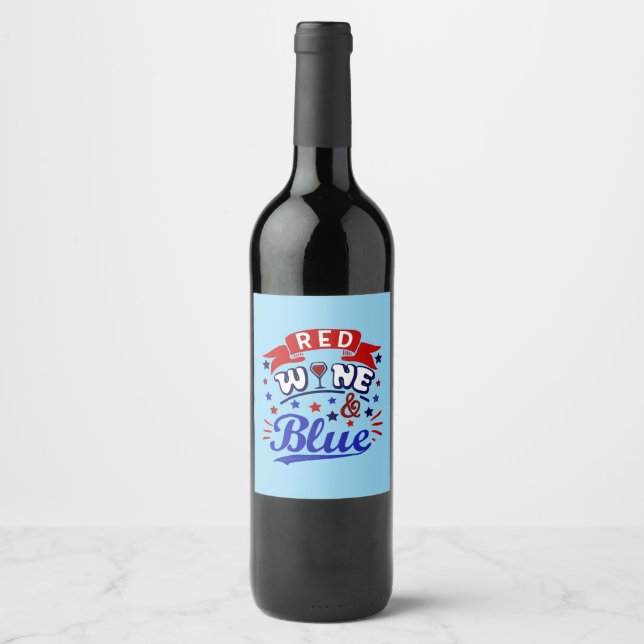 Roter Wein und Blau Weinetikett (Vorderseite)