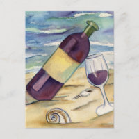 Roter Wein und Käsesorten Beach Party Postkarten
