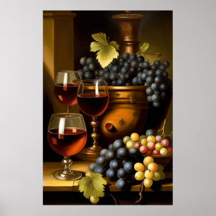 Roter Wein und Trauben Poster