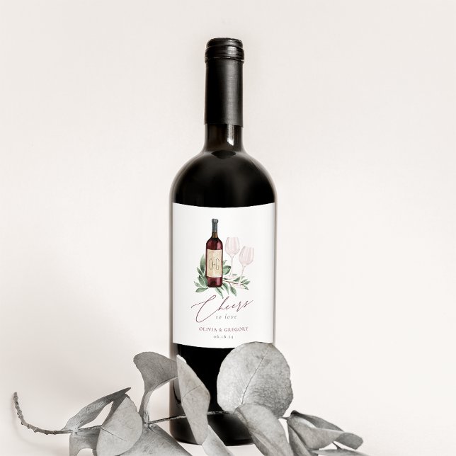 Roter Wein Wasserfarbe Botanische Feiern zur Liebe Weinetikett (Von Creator hochgeladen)