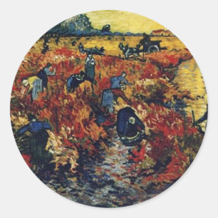 Roter Weinberg, Van Gogh, 1888 Runder Aufkleber