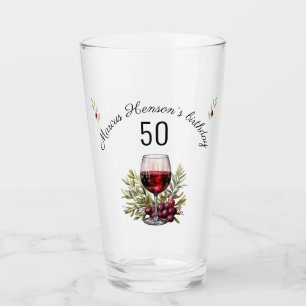 Roter Weinkeller Wasserfarbe 50. Geburtstag Glas
