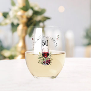 Roter Weinkeller Wasserfarbe 50. Geburtstag Weinglas Ohne Stiel