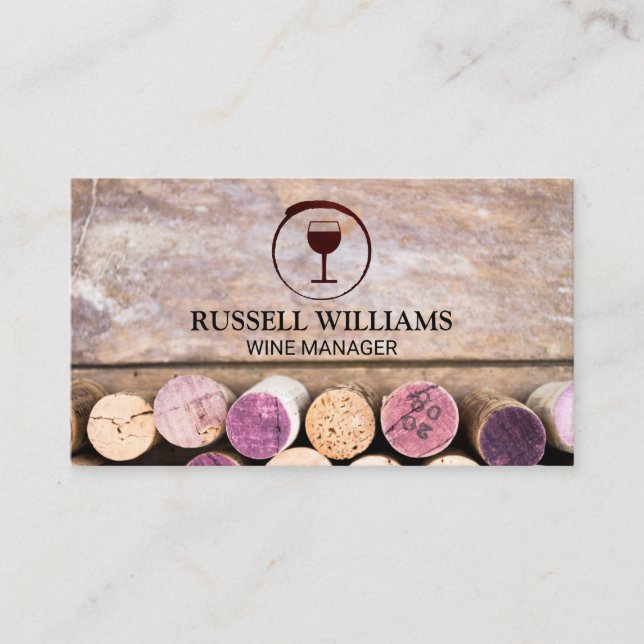 Roter Weinstock Weinglas | Korken an der Tabelle Visitenkarte (Vorderseite)