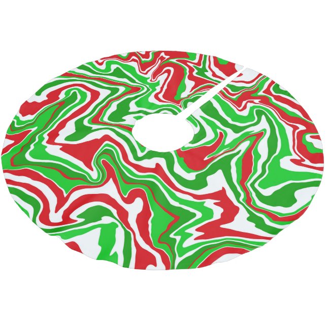 Roter weiße und grüne Weihnachtswirbel Polyester Weihnachtsbaumdecke (Schrägansicht)