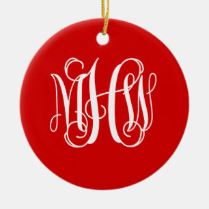 Roter Weißer 3 Anfangs Reben Schrift Monogramm DIY Keramik Ornament