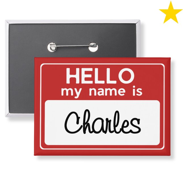Roter Weißer Benutzerdefinierter Name Hallo Mein N Button (Von Creator hochgeladen)