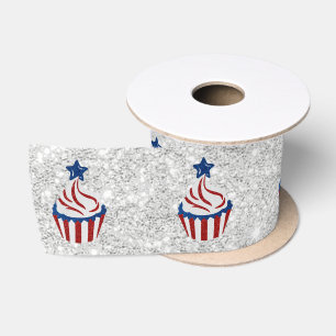 Roter, Weißer, Blauer 4. Juli Cupcake Glitter Satinband