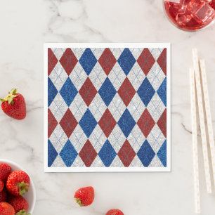 Roter, Weißer, Blauer Argyle 4. Juli Glitter Serviette