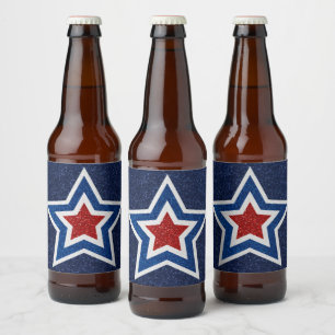 Roter, Weißer, Blauer Stern 4. Juli Glitter Bierflaschenetikett