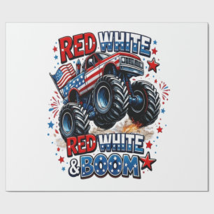 Roter Weißer Boom-Monstertruck Geschenkpapier