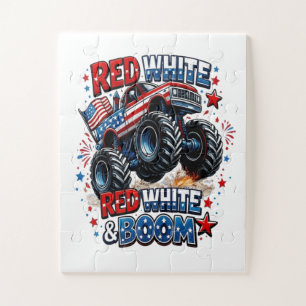 Roter Weißer Boom-Monstertruck Puzzle