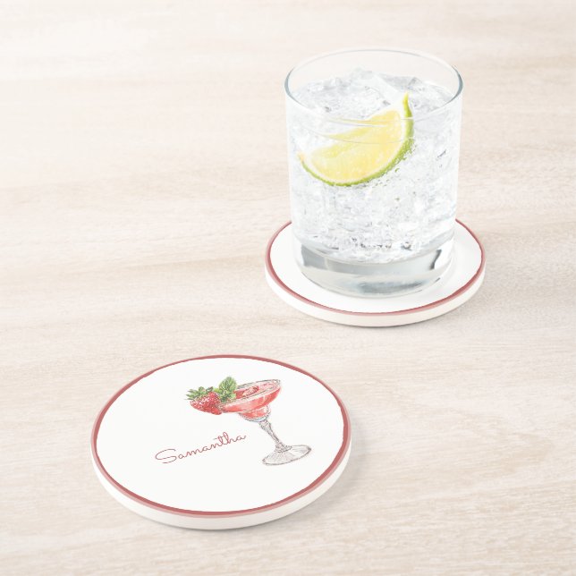 Roter Weißer Erdbeercocktail-Getränk Getränkeuntersetzer (Seite)