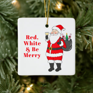 Roter Weißer & Froher Weihnachtsmann-Wein individu Keramikornament